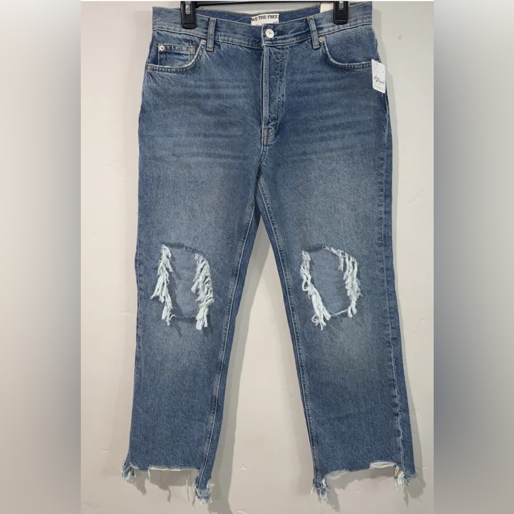 Free People Maggie Mid-Rise Straight-Leg Cropped Jeans Blue NWT - Picture 3 of 13